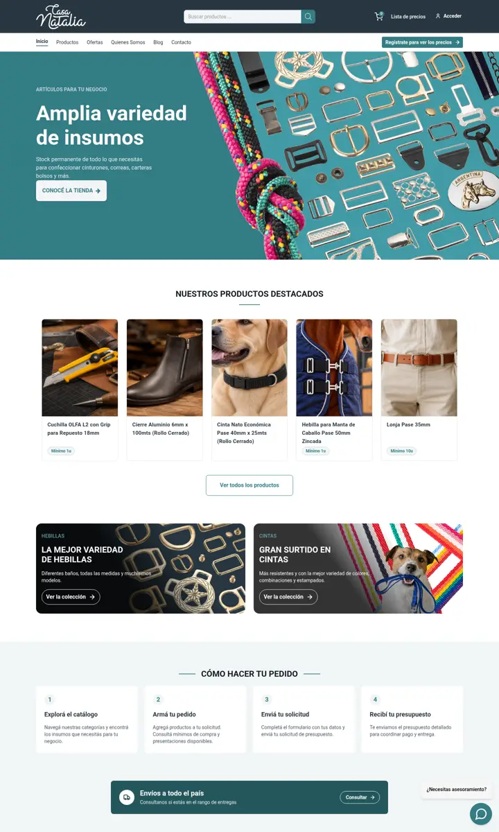 Home page of the Casa Natalia website