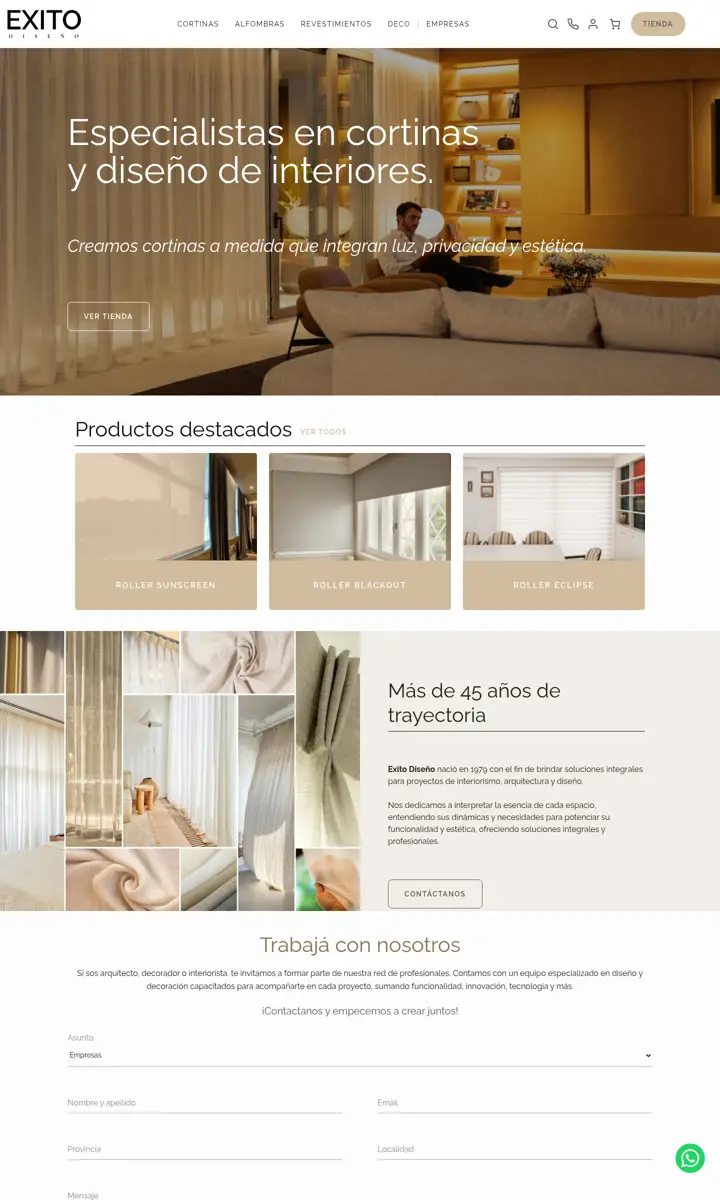 Home page of the Exito website